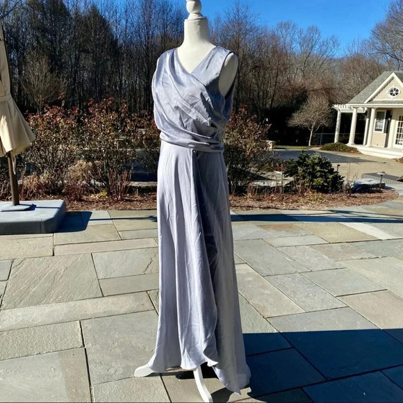 NWT BHLDN Espen Satin Maxi Dress Long MOB Fog Blue Grey 8 - Picture 6 of 12